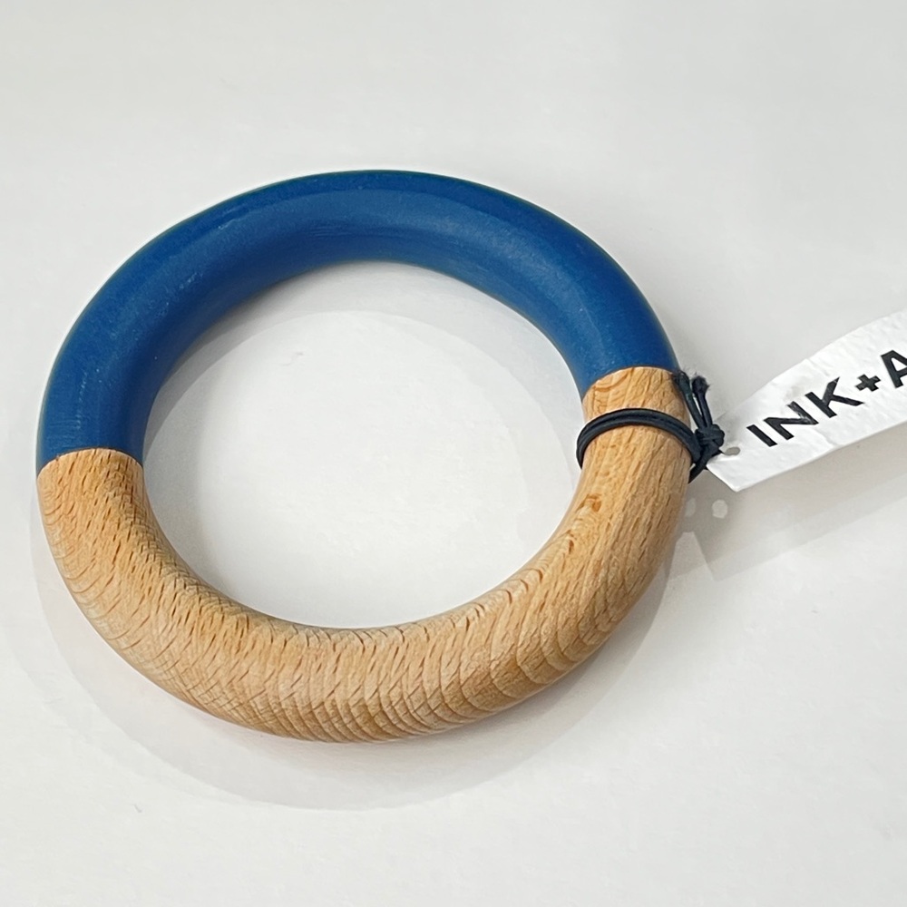 INK + ALLOY Blue Color Block Wood Bangle Bracelet Sleek Line NWT